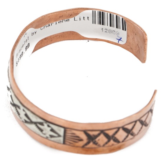Handmade Certified Authentic Navajo .925 Sterling Silver and Pure Copper Native American Bracelet 12809-7 Handmade Certified Authentic Navajo .925 Sterling Silver and Pure Copper Native American Bracelet 12809-7