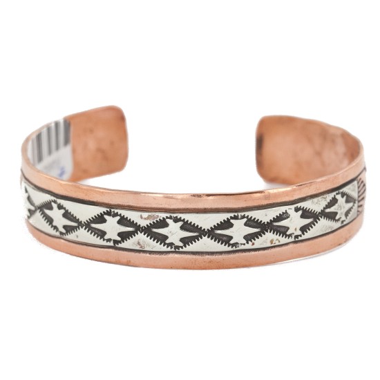 Handmade Certified Authentic Navajo .925 Sterling Silver and Pure Copper Native American Bracelet 12809-7 Handmade Certified Authentic Navajo .925 Sterling Silver and Pure Copper Native American Bracelet 12809-7