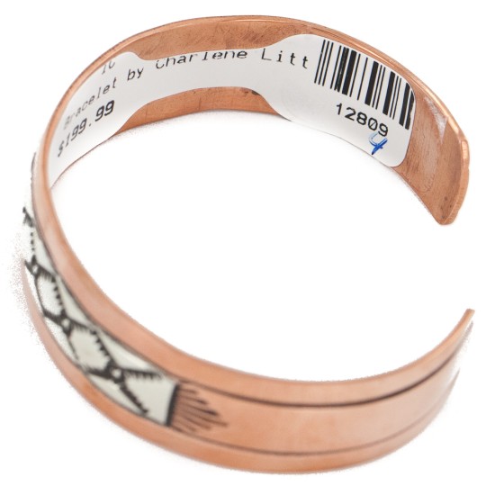 Handmade Navajo Pure .925 Sterling Silver Copper Bracelet 12809-4 Handmade Navajo Pure .925 Sterling Silver Copper Bracelet 12809-4