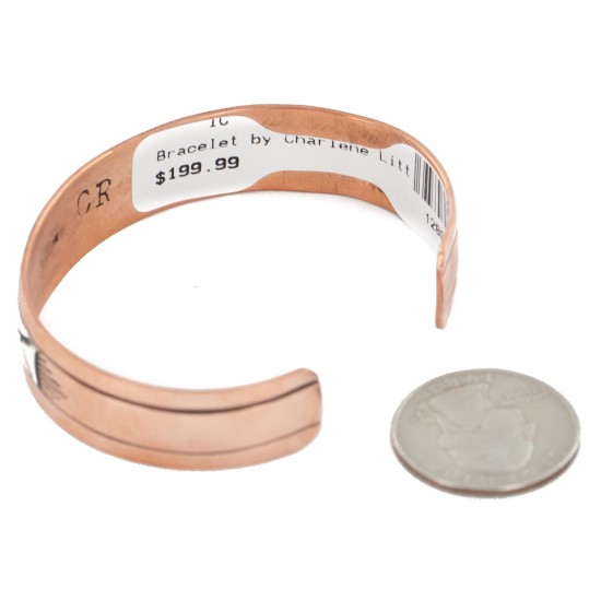 Handmade Navajo Pure .925 Sterling Silver Copper Bracelet 12809-4 Handmade Navajo Pure .925 Sterling Silver Copper Bracelet 12809-4