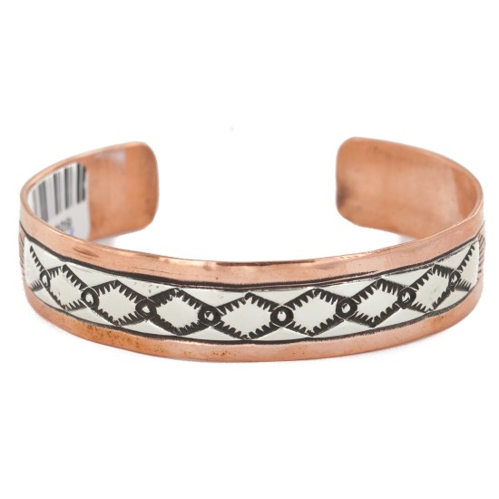 Handmade Navajo Pure .925 Sterling Silver Copper Bracelet 12809-4 Handmade Navajo Pure .925 Sterling Silver Copper Bracelet 12809-4