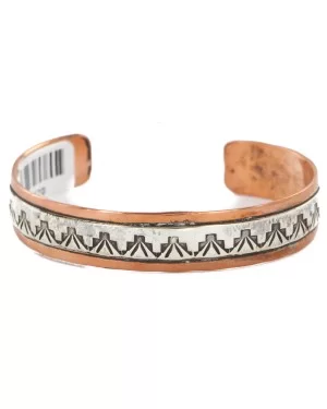 Handmade Certified Authentic Roanhorse Navajo Pure .925 Sterling Silver and Copper Native American Bracelet 12770