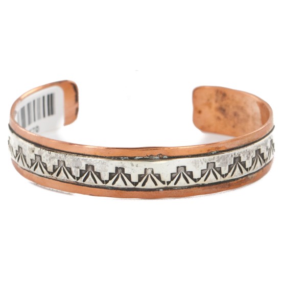 Handmade Certified Authentic Roanhorse Navajo Pure .925 Sterling Silver and Copper Native American Bracelet 12770