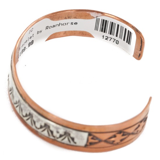 Handmade Certified Authentic Roanhorse Navajo Pure .925 Sterling Silver and Copper Native American Bracelet 12770