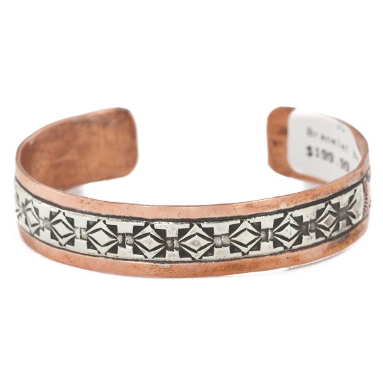 Handmade Sun Certified Authentic Navajo Pure .925 Sterling Silver Copper Native American Bracelet 12809-6 Handmade Sun Certified Authentic Navajo Pure .925 Sterling Silver Copper Native American Bracelet 12809-6