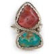.925 Sterling Silver Handmade Certified Authentic Navajo Natural Turquoise and Spiny Oyster Native American Ring  16989