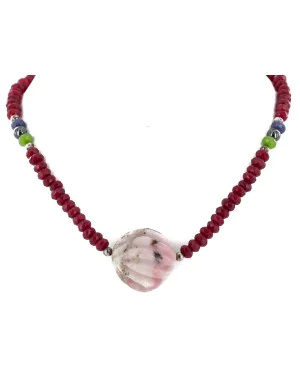 .925 Sterling Silver Certified Authentic Navajo Natural Ruby Opalite Sapphire Jade Hematite Native American Necklace 15768 .925 Sterling Silver Certified Authentic Navajo Natural Ruby Opalite Sapphire Jade Hematite Native American Necklace 15768