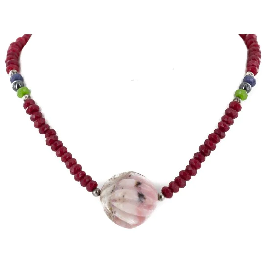 .925 Sterling Silver Certified Authentic Navajo Natural Ruby Opalite Sapphire Jade Hematite Native American Necklace 15768 .925 Sterling Silver Certified Authentic Navajo Natural Ruby Opalite Sapphire Jade Hematite Native American Necklace 15768