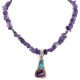 .925 Sterling Silver Handmade Certified Authentic Navajo Natural Turquoise Spiny Oyster Amethyst Native American Necklace 15909-15909-1