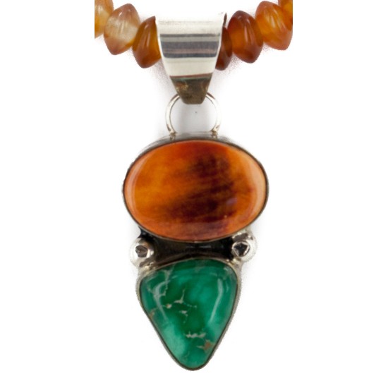 Certified Authentic Signed by Shay Navajo .925 Sterling Silver Natural Turquoise Spiny Oyster Agate Native American Necklace 15750-15685 Certified Authentic Signed by Shay Navajo .925 Sterling Silver Natural Turquoise Spiny Oyster Agate Native American Necklace 15750-15685