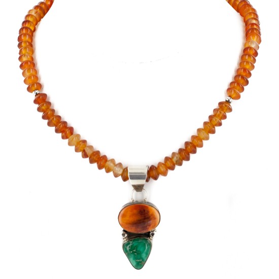 Certified Authentic Signed by Shay Navajo .925 Sterling Silver Natural Turquoise Spiny Oyster Agate Native American Necklace 15750-15685 Certified Authentic Signed by Shay Navajo .925 Sterling Silver Natural Turquoise Spiny Oyster Agate Native American Necklace 15750-15685