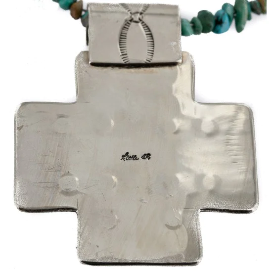 Cross .925 Sterling Silver Nickel Handmade Certified Authentic Navajo Natural Turquoise Tigers Eye Native American Necklace 14981-16029-7