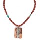 Handmade Certified Authentic Horse Navajo Handstamped Pure .925 Sterling Silver Copper Natural Turquoise and Red Jasper Native American Necklace 16973-3-16037-9