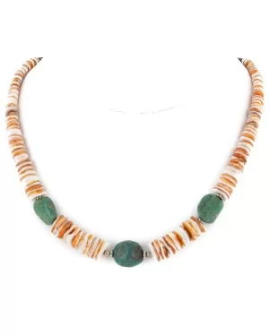Navajo Certified Authentic .925 Sterling Silver Natural Graduated Melon Shell Turquoise Native American Necklace 25269-0 Navajo Certified Authentic .925 Sterling Silver Natural Graduated Melon Shell Turquoise Native American Necklace 25269-0