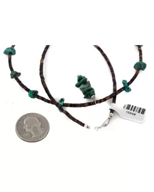 Navajo Certified Authentic .925 Sterling Silver Natural Heishi Turquoise Native American Necklace 15948-2