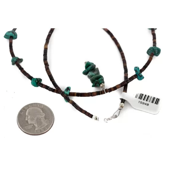 Navajo Certified Authentic .925 Sterling Silver Natural Heishi Turquoise Native American Necklace 15948-2
