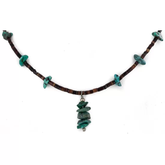 Navajo Certified Authentic .925 Sterling Silver Natural Heishi Turquoise Native American Necklace 15948-2