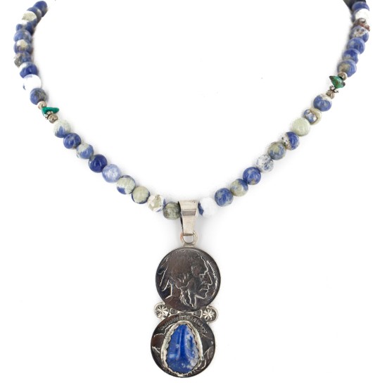 Vintage Style Buffalo Nickel .925 Sterling Silver Handmade Certified Authentic Navajo Natural Turquoise Lapis Native American Necklace 16024-15974-4 Vintage Style Buffalo Nickel .925 Sterling Silver Handmade Certified Authentic Navajo Natural Turquoise Lapis Native American Necklace 16024-15974-4