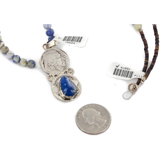 Vintage Style Buffalo Nickel .925 Sterling Silver Handmade Certified Authentic Navajo Natural Turquoise Lapis Native American Necklace 16024-15974-4 Vintage Style Buffalo Nickel .925 Sterling Silver Handmade Certified Authentic Navajo Natural Turquoise Lapis Native American Necklace 16024-15974-4