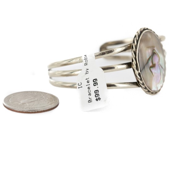 Handmade Certified Authentic Navajo Nickel Mother of Pearl Native American Bracelet 12800-0 Handmade Certified Authentic Navajo Nickel Mother of Pearl Native American Bracelet 12800-0