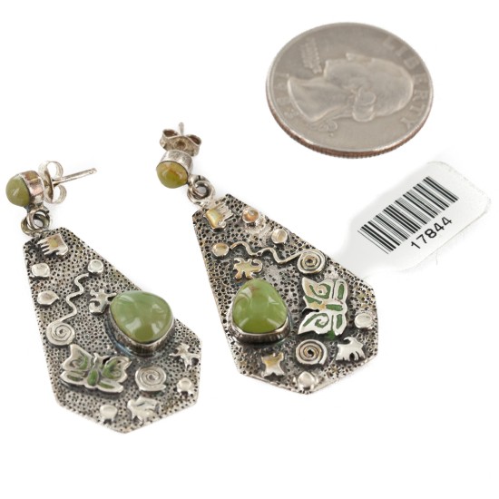 .925 Sterling Silver Handmade Certified Authentic Signed Navajo Natural Turquoise Dangle Native American Earrings 17844 .925 Sterling Silver Handmade Certified Authentic Signed Navajo Natural Turquoise Dangle Native American Earrings 17844