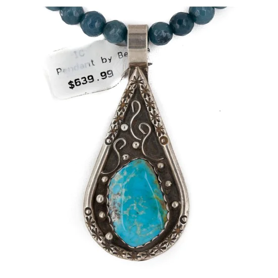 .925 Sterling Silver Handmade Certified Authentic Navajo Natural Turquoise Blue Quartz Native American Necklace 15042-15965 .925 Sterling Silver Handmade Certified Authentic Navajo Natural Turquoise Blue Quartz Native American Necklace 15042-15965