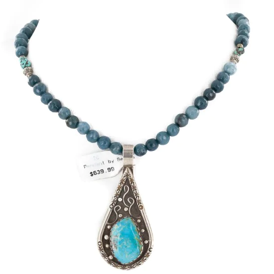 .925 Sterling Silver Handmade Certified Authentic Navajo Natural Turquoise Blue Quartz Native American Necklace 15042-15965 .925 Sterling Silver Handmade Certified Authentic Navajo Natural Turquoise Blue Quartz Native American Necklace 15042-15965