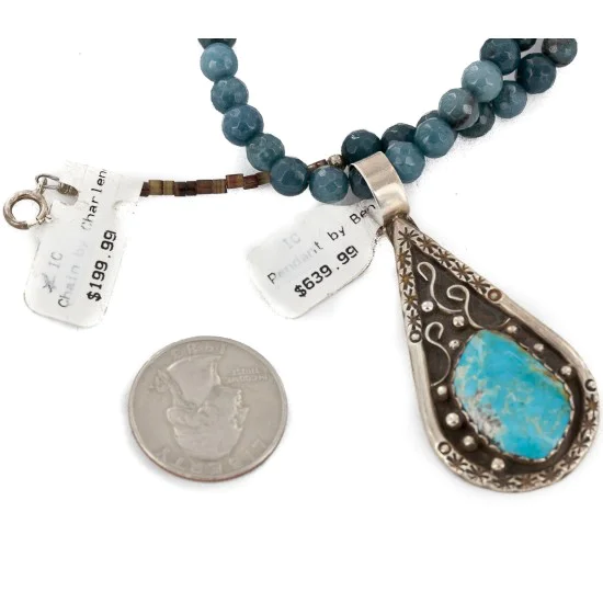 .925 Sterling Silver Handmade Certified Authentic Navajo Natural Turquoise Blue Quartz Native American Necklace 15042-15965 .925 Sterling Silver Handmade Certified Authentic Navajo Natural Turquoise Blue Quartz Native American Necklace 15042-15965