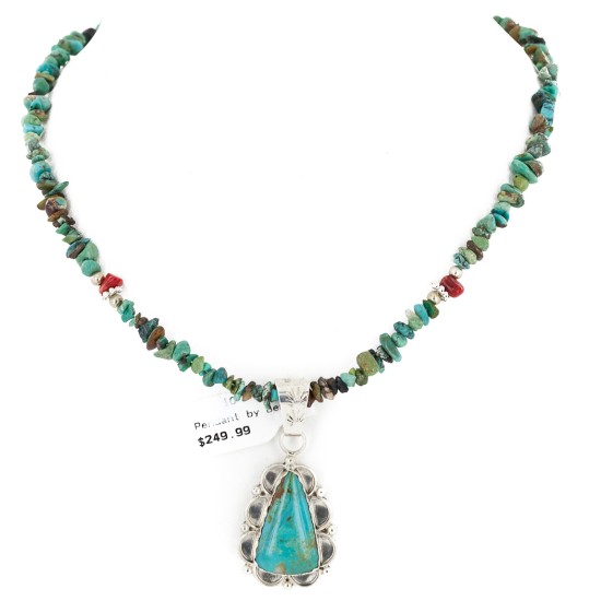 .925 Sterling Silver Handmade Certified Authentic Navajo Natural Turquoise Coral Native American Necklace 24415-5-14820 .925 Sterling Silver Handmade Certified Authentic Navajo Natural Turquoise Coral Native American Necklace 24415-5-14820