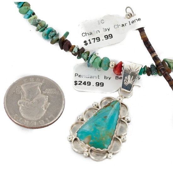 .925 Sterling Silver Handmade Certified Authentic Navajo Natural Turquoise Coral Native American Necklace 24415-5-14820 .925 Sterling Silver Handmade Certified Authentic Navajo Natural Turquoise Coral Native American Necklace 24415-5-14820