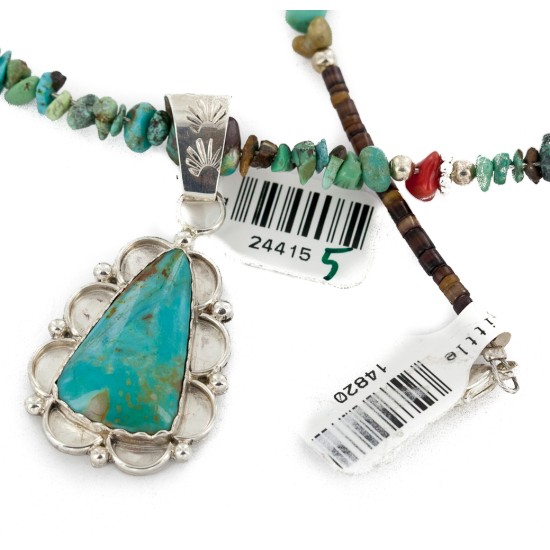 .925 Sterling Silver Handmade Certified Authentic Navajo Natural Turquoise Coral Native American Necklace 24415-5-14820 .925 Sterling Silver Handmade Certified Authentic Navajo Natural Turquoise Coral Native American Necklace 24415-5-14820