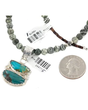 .925 Sterling Silver Handmade Certified Authentic Navajo Natural Turquoise Jasper Hematite Native American Necklace 24411-5-16076-1 .925 Sterling Silver Handmade Certified Authentic Navajo Natural Turquoise Jasper Hematite Native American Necklace 24411-5-16076-1
