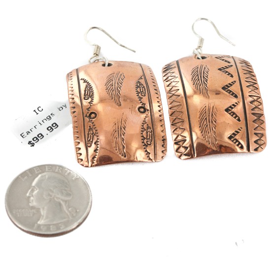 Handmade Certified Authentic Feather Navajo Handstamped Pure Copper Dangle Native American Earrings 18088-1-0 All Products NB151113031111 18088-1-0 (by LomaSiiva)