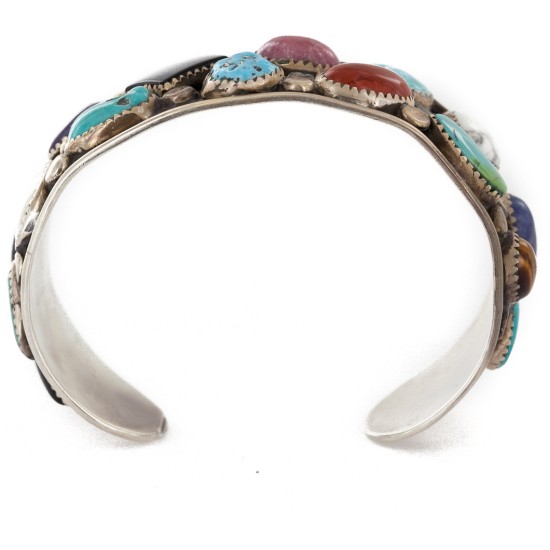 Handmade Certified Authentic Navajo .925 Sterling Silver Natural Turquoise and Multicolor Stones Native American Bracelet 12785 Handmade Certified Authentic Navajo .925 Sterling Silver Natural Turquoise and Multicolor Stones Native American Bracelet 12785