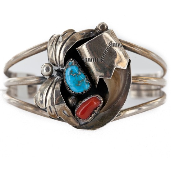 Handmade Certified Authentic Signed Navajo .925 Sterling Silver Natural Turquoise and Coral Native American Bracelet 12616 Handmade Certified Authentic Signed Navajo .925 Sterling Silver Natural Turquoise and Coral Native American Bracelet 12616
