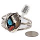 Handmade Certified Authentic Signed Navajo .925 Sterling Silver Natural Turquoise and Coral Native American Bracelet 12616