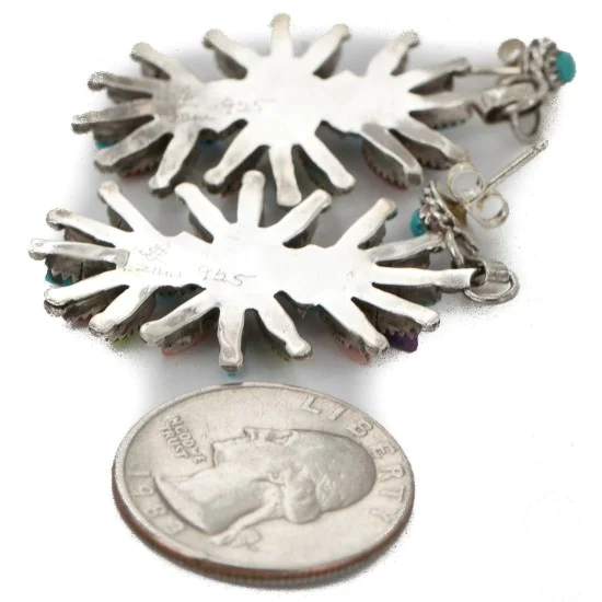 Handmade Certified Authentic Zuni .925 Sterling Silver Natural Multicolor Dangle Native American Earrings 27159 Handmade Certified Authentic Zuni .925 Sterling Silver Natural Multicolor Dangle Native American Earrings 27159