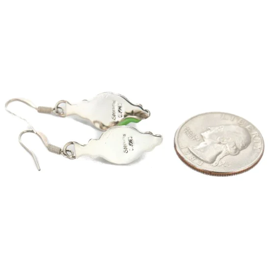 Certified Authentic Handmade Navajo Signed C. Jones .925 Sterling Silver Dangle Native American Earrings Natural Gaspeite 17389 Certified Authentic Handmade Navajo Signed C. Jones .925 Sterling Silver Dangle Native American Earrings Natural Gaspeite 17389
