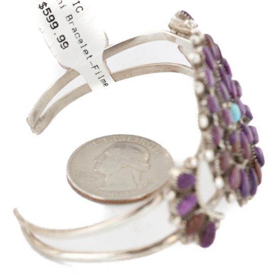 Handmade Certified Authentic Petit Point Zuni .925 Sterling Silver Natural Sugilite Turquoise Native American Bracelet 12686-2 Handmade Certified Authentic Petit Point Zuni .925 Sterling Silver Natural Sugilite Turquoise Native American Bracelet 12686-2