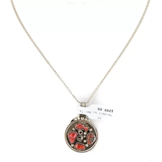 Handmade Certified Authentic Navajo .925 Sterling Silver Coral Native American Necklace 18015 Handmade Certified Authentic Navajo .925 Sterling Silver Coral Native American Necklace 18015