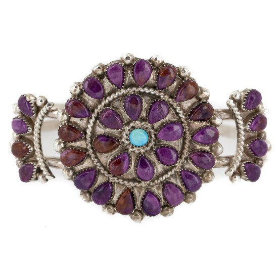 Handmade Certified Authentic Petit Point Zuni .925 Sterling Silver Natural Sugilite Turquoise Native American Bracelet 12686-2 Handmade Certified Authentic Petit Point Zuni .925 Sterling Silver Natural Sugilite Turquoise Native American Bracelet 12686-2