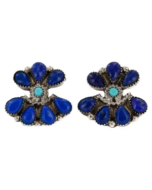 Handmade Certified Authentic Petit Point Zuni .925 Sterling Silver Natural Turquoise and Lapis Stud Native American Earrings 15823 Handmade Certified Authentic Petit Point Zuni .925 Sterling Silver Natural Turquoise and Lapis Stud Native American Earrings 15823