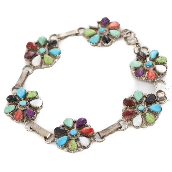 Handmade Certified Authentic Zuni .925 Sterling Silver Petit Point Natural Multicolor Native American Bracelet 12668 Handmade Certified Authentic Zuni .925 Sterling Silver Petit Point Natural Multicolor Native American Bracelet 12668