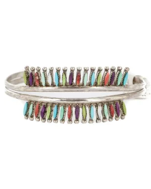 Handmade Certified Authentic Zuni .925 Sterling Silver Petit Point Natural Multicolor Native American Bracelet 12672 Handmade Certified Authentic Zuni .925 Sterling Silver Petit Point Natural Multicolor Native American Bracelet 12672