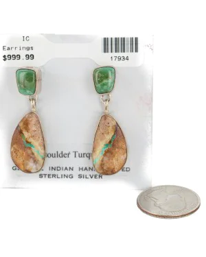 Handmade Certified Authentic Signed .925 Sterling Silver Natural Boulder Turquoise Dangle Native American Dangle Earrings 17934 Handmade Certified Authentic Signed .925 Sterling Silver Natural Boulder Turquoise Dangle Native American Dangle Earrings 17934