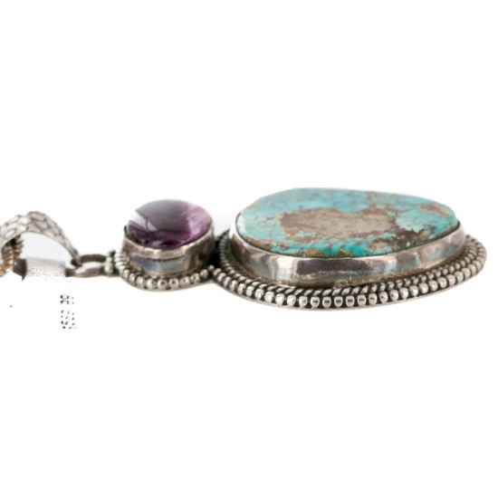 .925 Sterling Silver Handmade Certified Authentic Natural Turquoise and Purple Spiny Oyster Native American Necklace 10053-0 .925 Sterling Silver Handmade Certified Authentic Natural Turquoise and Purple Spiny Oyster Native American Necklace 10053-0