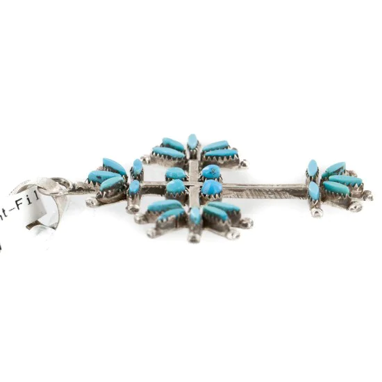 Handmade Cross Certified Authentic Zuni .925 Sterling Silver Petit Point Turquoise Quartz Native American Necklace  24367-16076-101