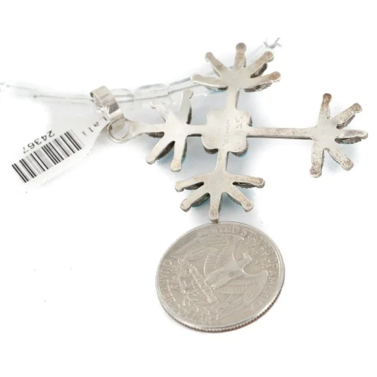 Handmade Cross Certified Authentic Zuni .925 Sterling Silver Petit Point Turquoise Quartz Native American Necklace  24367-16076-101