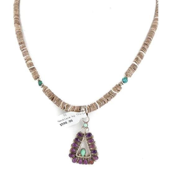 Handmade Certified Authentic Zuni .925 Sterling Silver Petit Point Natural Sugilite Turquoise Native American Necklace 24317-25265-3 Handmade Certified Authentic Zuni .925 Sterling Silver Petit Point Natural Sugilite Turquoise Native American Necklace 24317-25265-3