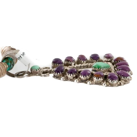 Handmade Certified Authentic Zuni .925 Sterling Silver Petit Point Natural Sugilite Turquoise Native American Necklace 24317-25265-3 Handmade Certified Authentic Zuni .925 Sterling Silver Petit Point Natural Sugilite Turquoise Native American Necklace 24317-25265-3